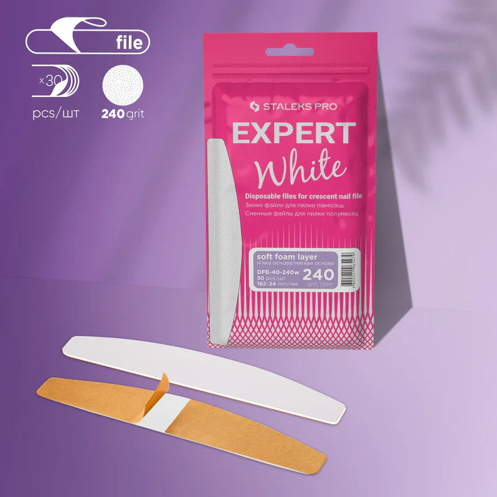 Limas Desechables Blancas Para Uñas De Media Luna EXPERT 40 STALEKS DFE-40-240w (30 uds.) – Limas de manicura | Polymnea