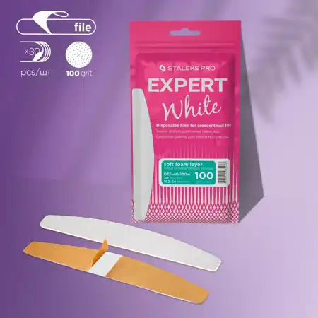 Limas Desechables Blancas Para Uñas De Media Luna EXPERT 40 STALEKS DFE-40-100w (30 uds.) – Limas de manicura | Polymnea